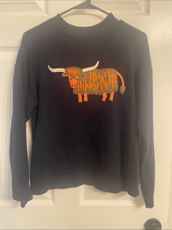 Boden Sweaters - Navy Sweater with Orange Highland Cow Embroideryt